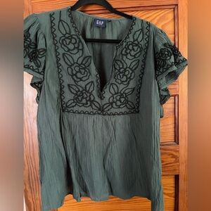 GAP Dark Green Floral Blouse